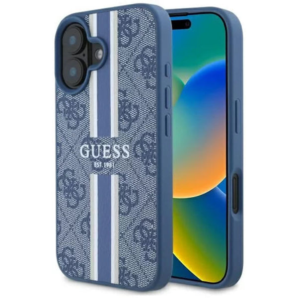 Capa MagSafe para Apple iPhone 16, Guess, 4G Printed Stripes, Azul