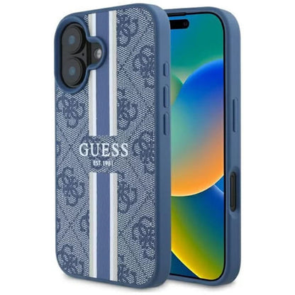 Capa MagSafe para Apple iPhone 16, Guess, 4G Printed Stripes, Azul