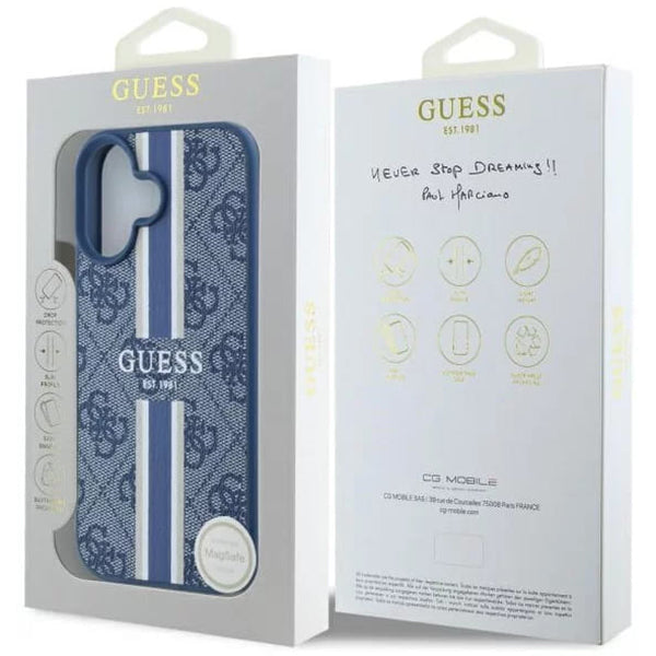 Capa MagSafe para Apple iPhone 16, Guess, 4G Printed Stripes, Azul