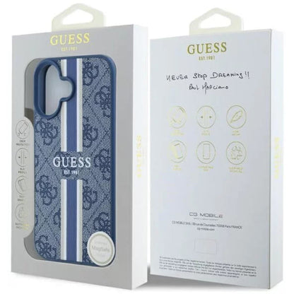 Capa MagSafe para Apple iPhone 16, Guess, 4G Printed Stripes, Azul