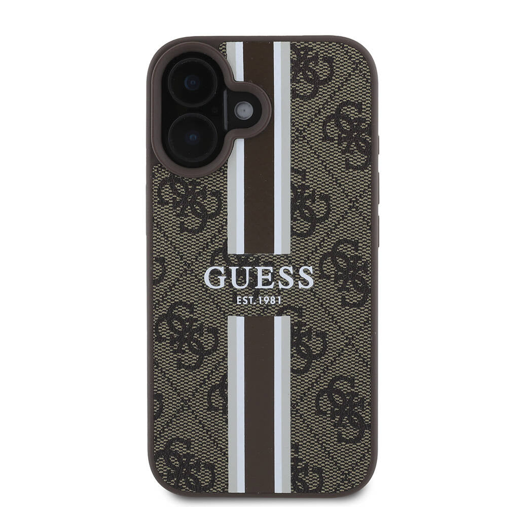 Capa MagSafe para Apple iPhone 16, Guess, 4G Printed Stripes, Marrom