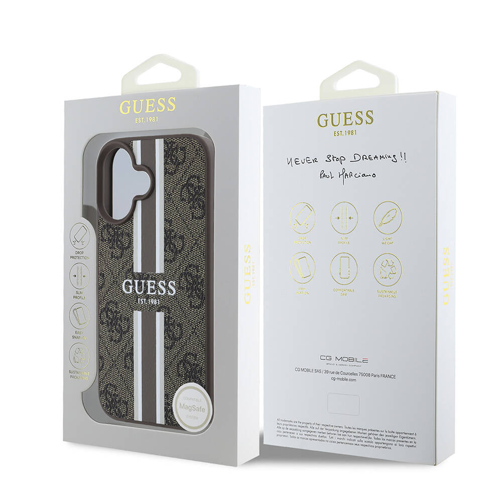 Capa MagSafe para Apple iPhone 16, Guess, 4G Printed Stripes, Marrom
