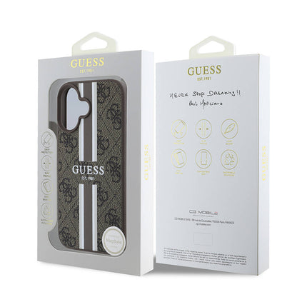 Capa MagSafe para Apple iPhone 16, Guess, 4G Printed Stripes, Marrom