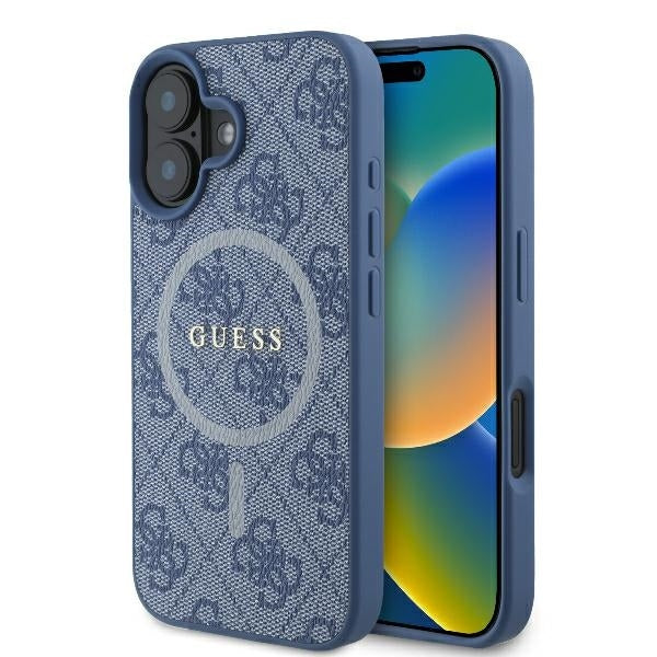 Capa MagSafe para Apple iPhone 16, Guess, 4G Ring Classic Logo, Azul