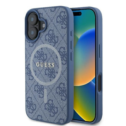 Capa MagSafe para Apple iPhone 16, Guess, 4G Ring Classic Logo, Azul