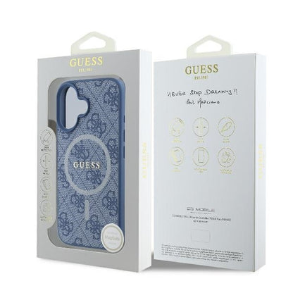 Capa MagSafe para Apple iPhone 16, Guess, 4G Ring Classic Logo, Azul