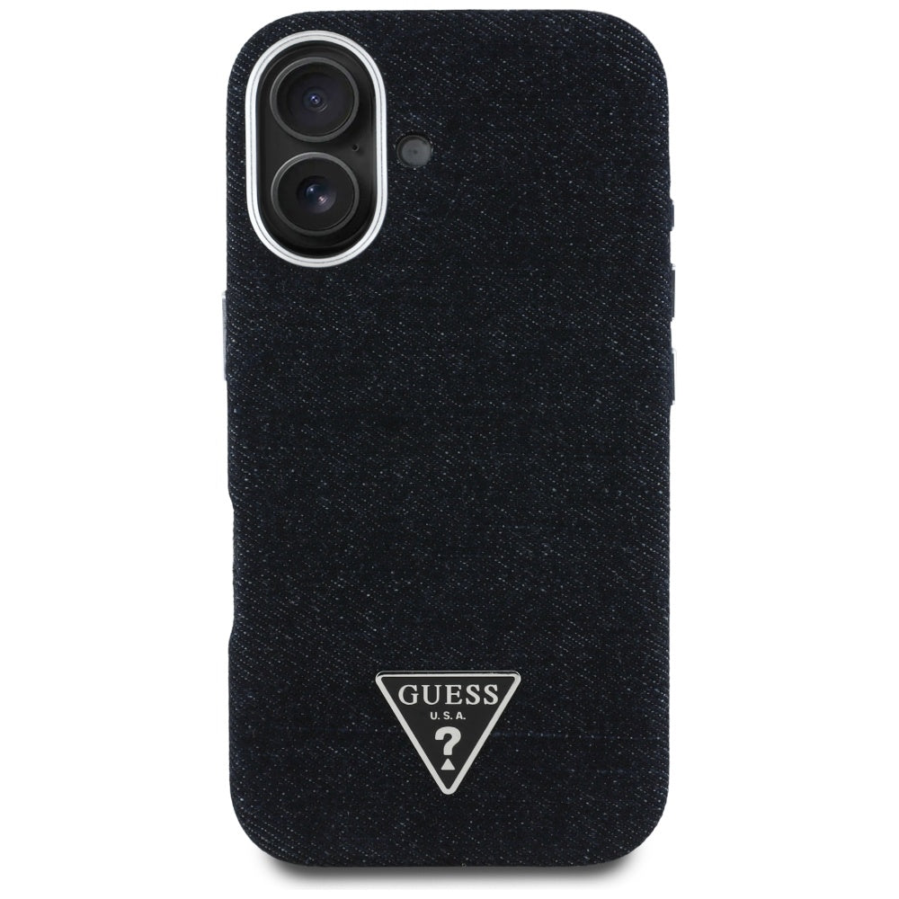 Capa MagSafe para Apple iPhone 16, Guess, Denim Triangle Logo, Preta