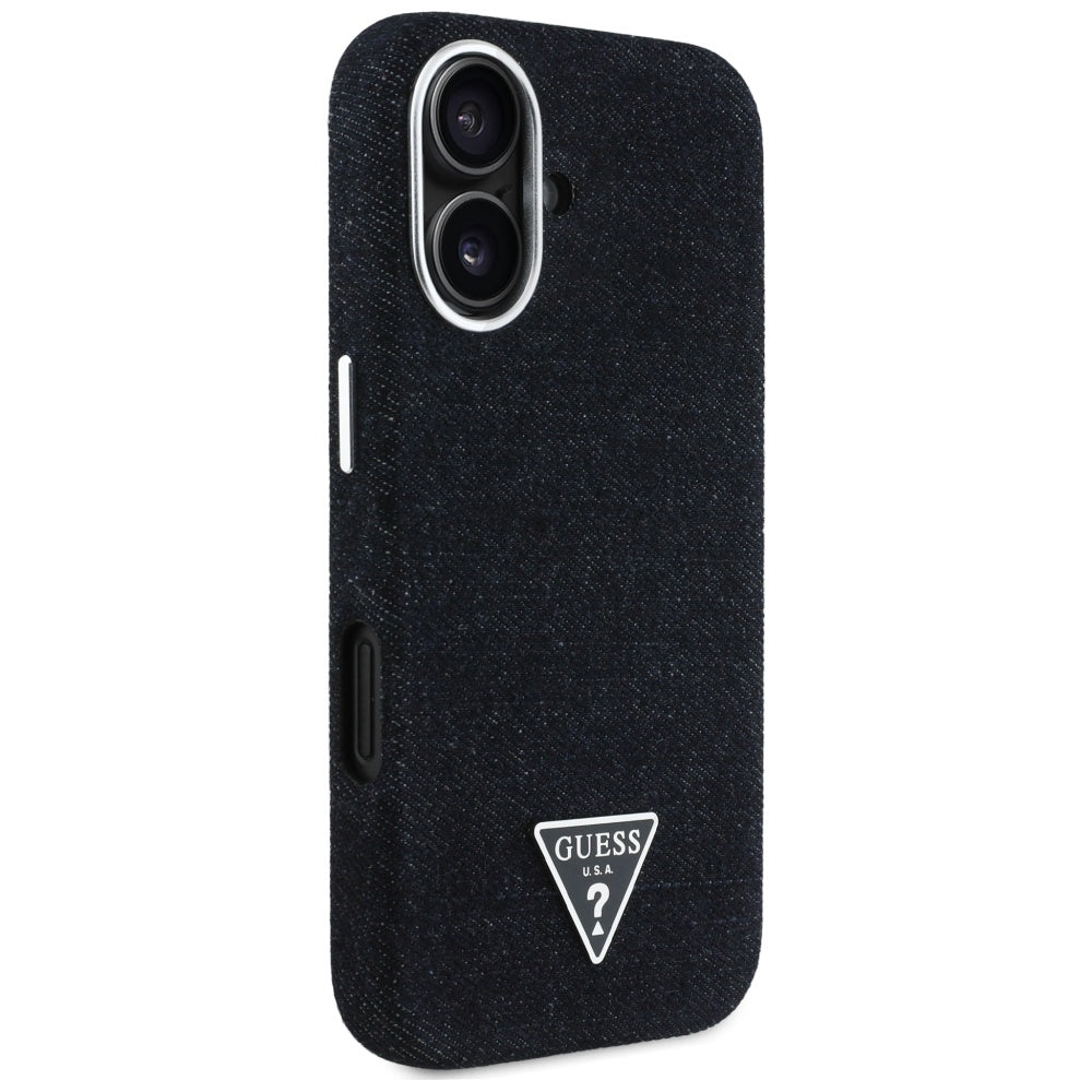 Capa MagSafe para Apple iPhone 16, Guess, Denim Triangle Logo, Preta