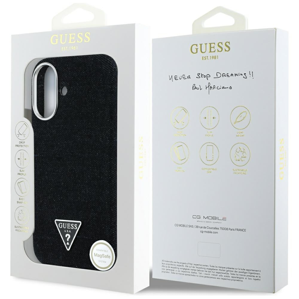 Capa MagSafe para Apple iPhone 16, Guess, Denim Triangle Logo, Preta