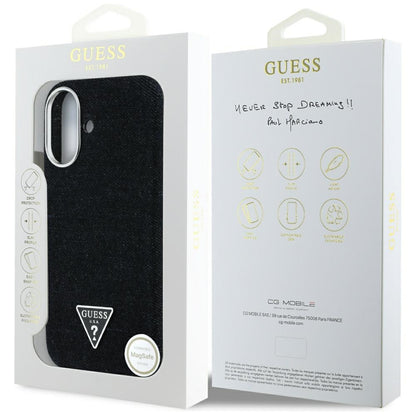 Capa MagSafe para Apple iPhone 16, Guess, Denim Triangle Logo, Preta
