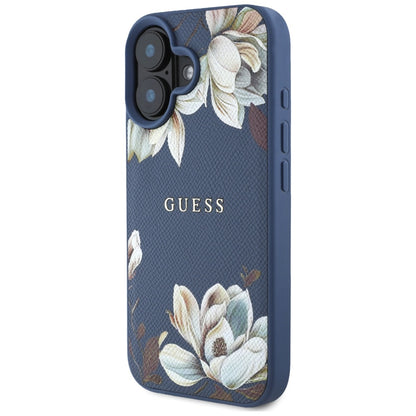Capa MagSafe para Apple iPhone 16, Guess, Grained Flowers, Azul