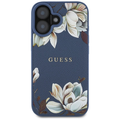 Capa MagSafe para Apple iPhone 16, Guess, Grained Flowers, Azul