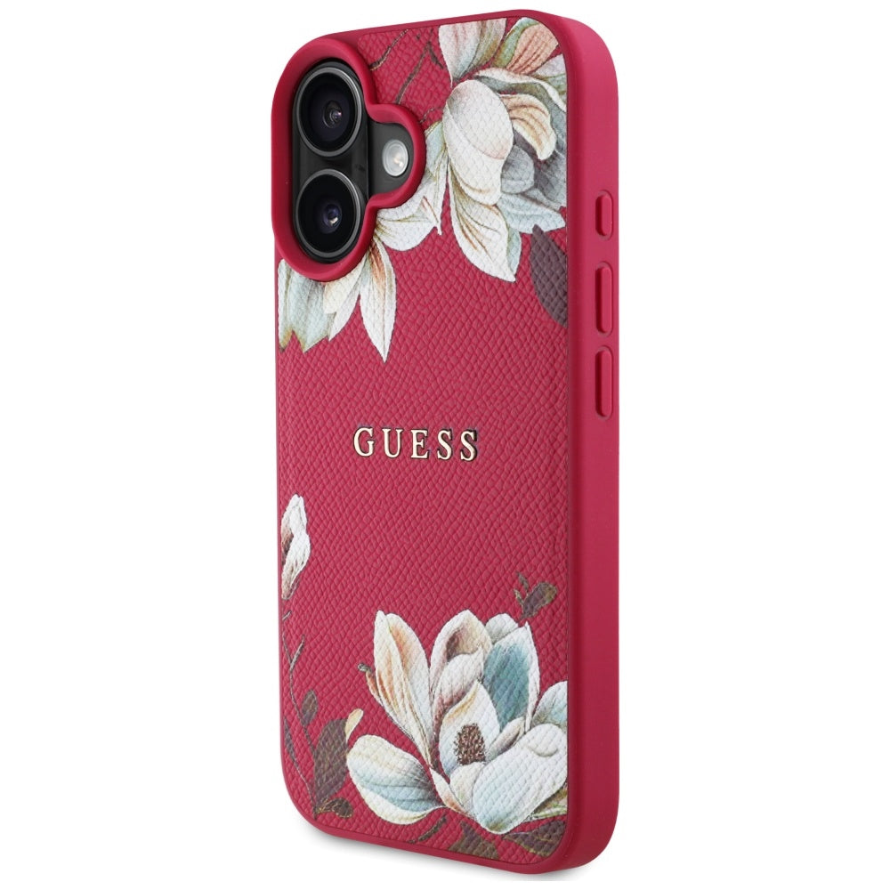 Capa MagSafe para Apple iPhone 16, Guess, Grained Flowers, Fúcsia