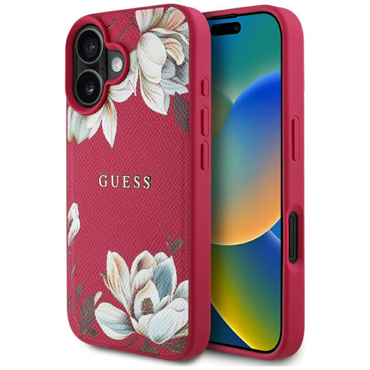 Capa MagSafe para Apple iPhone 16, Guess, Grained Flowers, Fúcsia