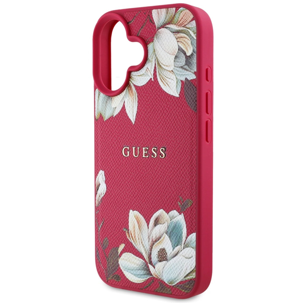 Capa MagSafe para Apple iPhone 16, Guess, Grained Flowers, Fúcsia