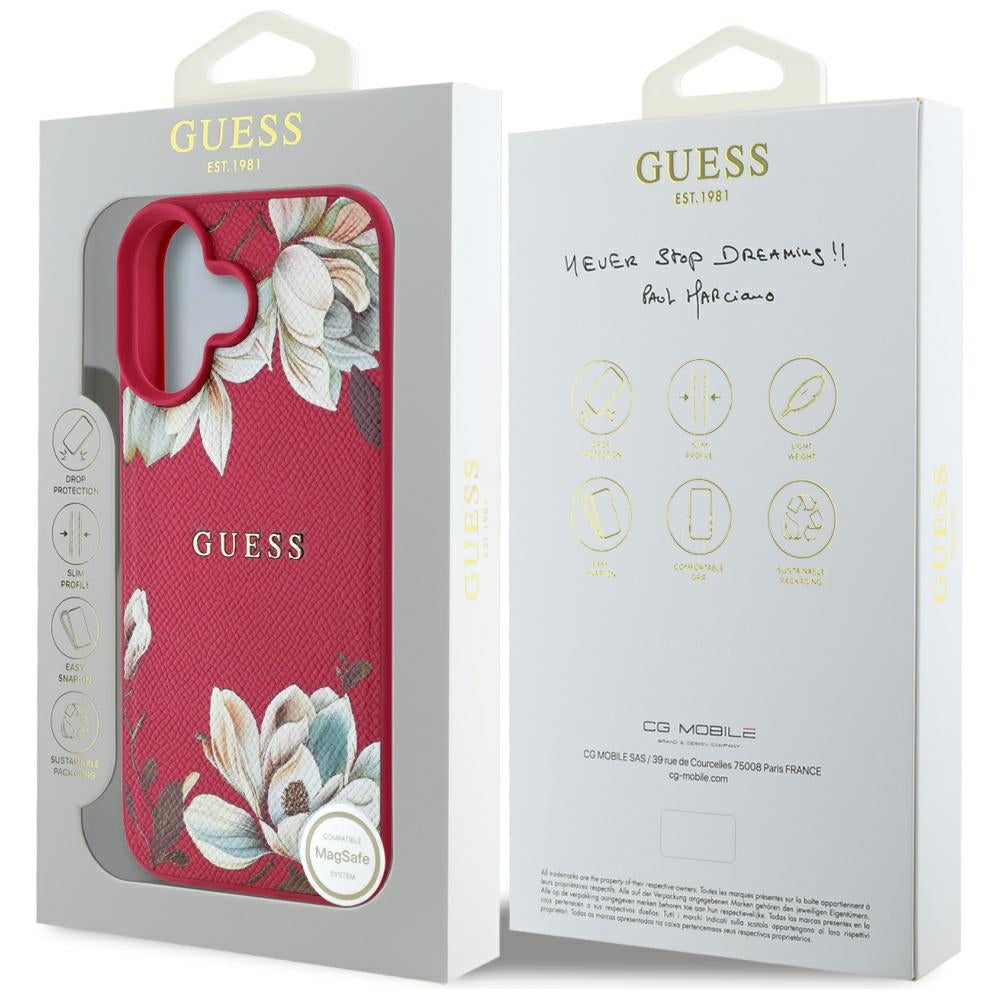 Capa MagSafe para Apple iPhone 16, Guess, Grained Flowers, Fúcsia