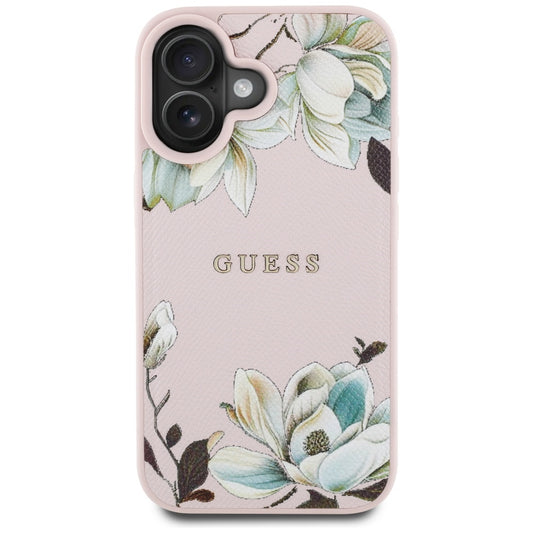 Capa MagSafe para Apple iPhone 16, Guess, Grained Flowers, Rosa