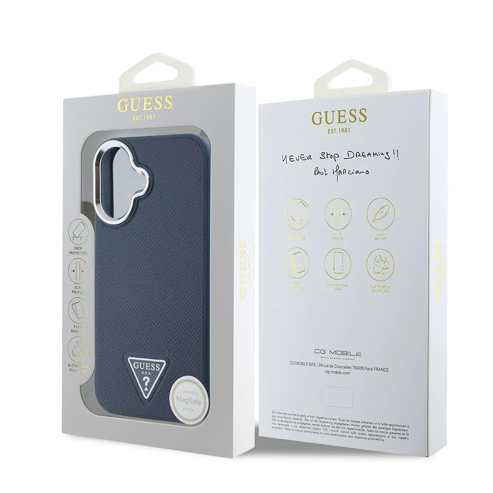 Capa MagSafe para Apple iPhone 16, Guess, Logo Triângulo Granulado, Preta