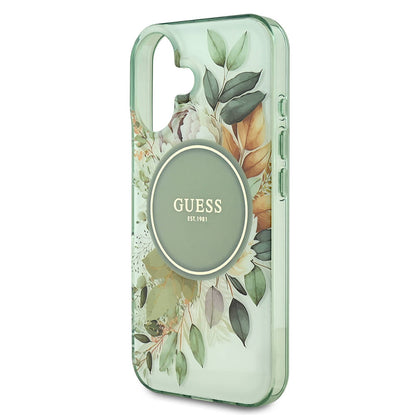 Capa MagSafe para Apple iPhone 16, Guess, IML Flower & Tonal Circle, Verde