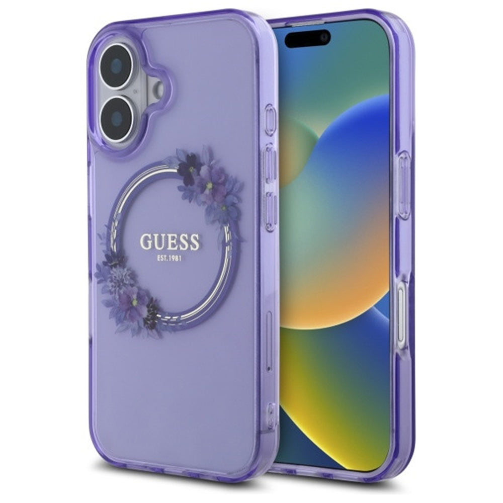Capa MagSafe para Apple iPhone 16, Guess, IML Flowers Wreath, Roxo