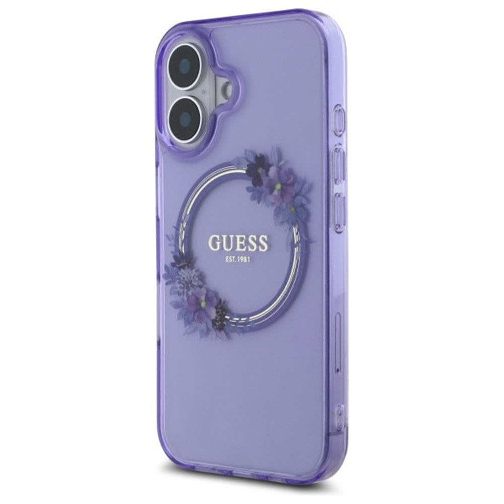 Capa MagSafe para Apple iPhone 16, Guess, IML Flowers Wreath, Roxo