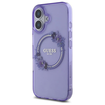Capa MagSafe para Apple iPhone 16, Guess, IML Flowers Wreath, Roxo