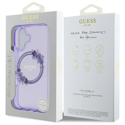 Capa MagSafe para Apple iPhone 16, Guess, IML Flowers Wreath, Roxo