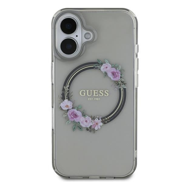 Capa MagSafe para Apple iPhone 16, Guess, IML Flowers Wreath, Preta