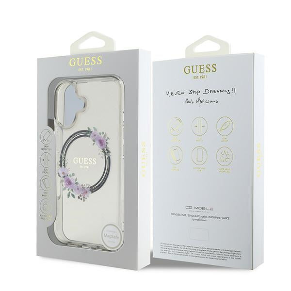 Capa MagSafe para Apple iPhone 16, Guess, IML Flowers Wreath, Preta