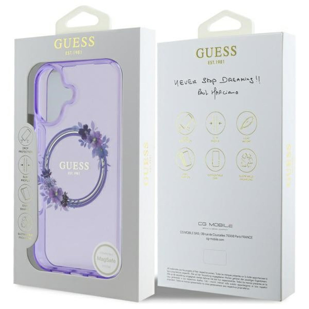 Capa MagSafe para Apple iPhone 16, Guess, IML Flowers Wreath, Rosa
