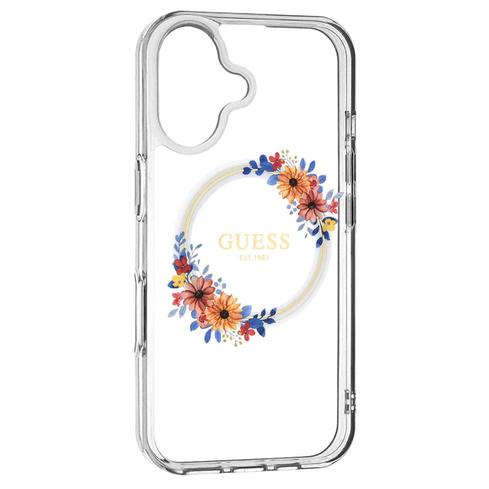 Capa MagSafe para Apple iPhone 16, Guess, IML Flowers Wreath, Transparente