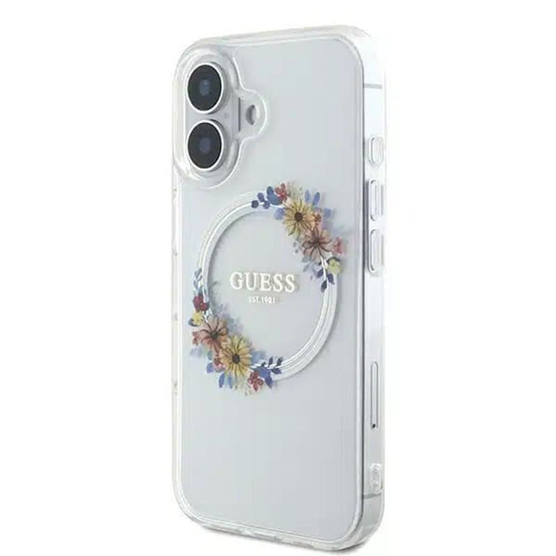 Capa MagSafe para Apple iPhone 16, Guess, IML Flowers Wreath, Transparente
