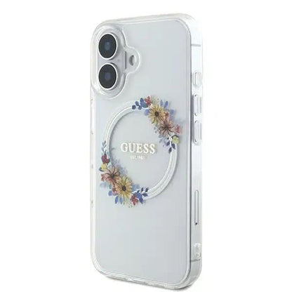 Capa MagSafe para Apple iPhone 16, Guess, IML Flowers Wreath, Transparente