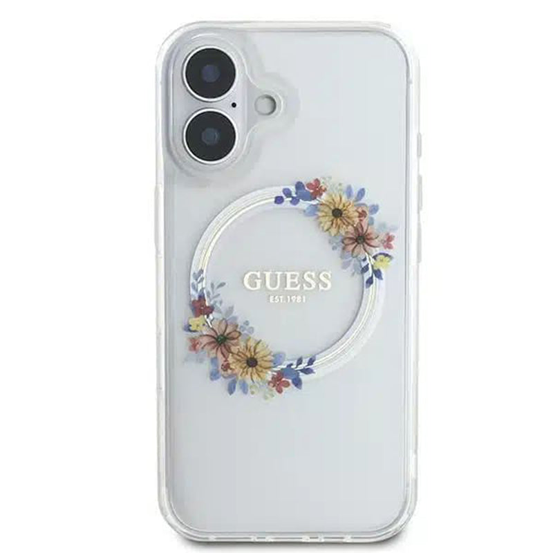 Capa MagSafe para Apple iPhone 16, Guess, IML Flowers Wreath, Transparente