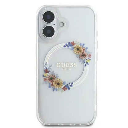 Capa MagSafe para Apple iPhone 16, Guess, IML Flowers Wreath, Transparente