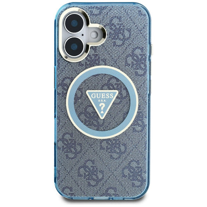 Capa MagSafe para Apple iPhone 16, Guess, IML Glitter 4G Circle Triangle, Azul
