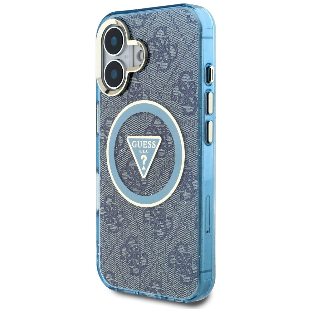 Capa MagSafe para Apple iPhone 16, Guess, IML Glitter 4G Circle Triangle, Azul