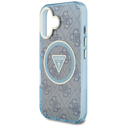 Capa MagSafe para Apple iPhone 16, Guess, IML Glitter 4G Circle Triangle, Azul
