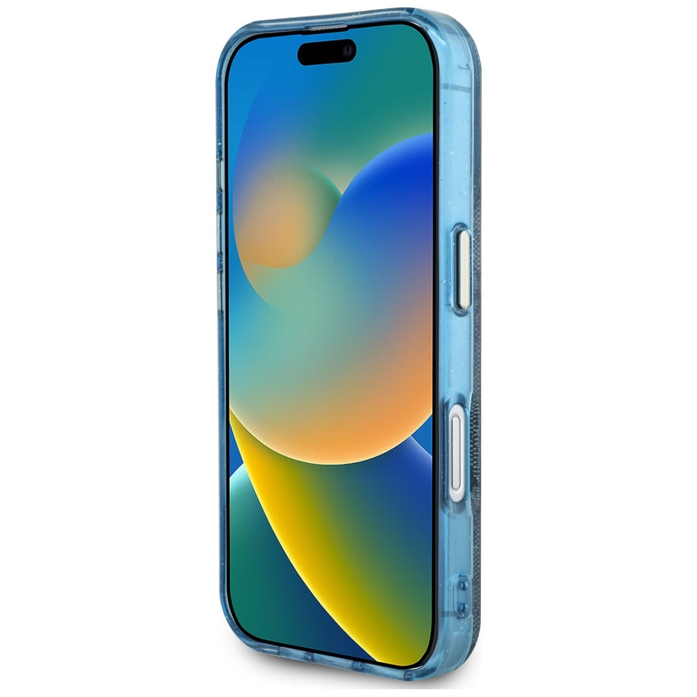 Capa MagSafe para Apple iPhone 16, Guess, IML Glitter 4G Circle Triangle, Azul