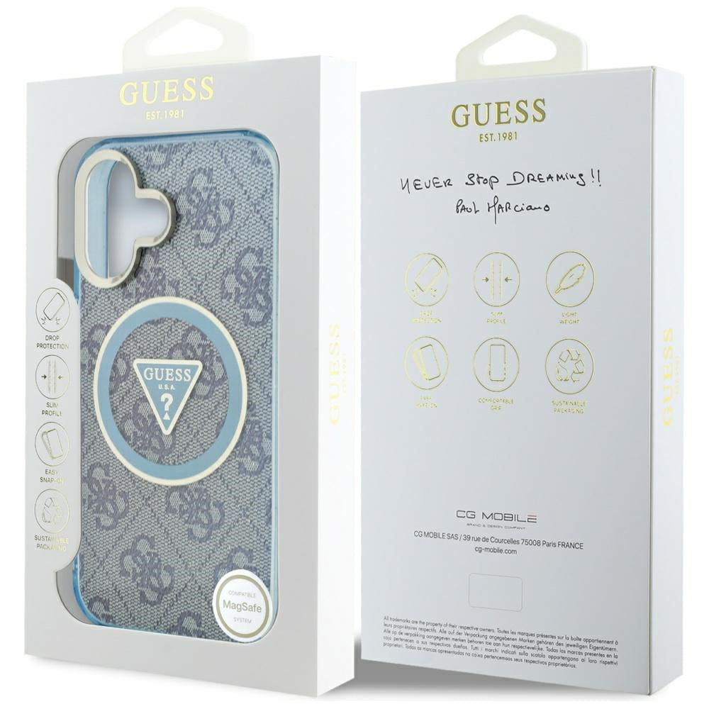 Capa MagSafe para Apple iPhone 16, Guess, IML Glitter 4G Circle Triangle, Azul