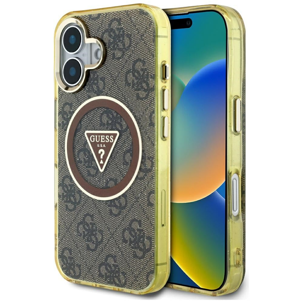 Capa MagSafe para Apple iPhone 16, Guess, IML Glitter 4G Circle Triangle, Castanho