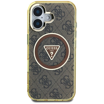 Capa MagSafe para Apple iPhone 16, Guess, IML Glitter 4G Circle Triangle, Castanho