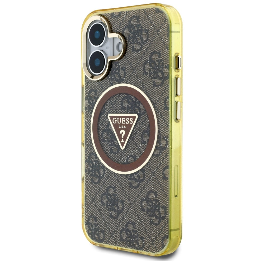 Capa MagSafe para Apple iPhone 16, Guess, IML Glitter 4G Circle Triangle, Castanho