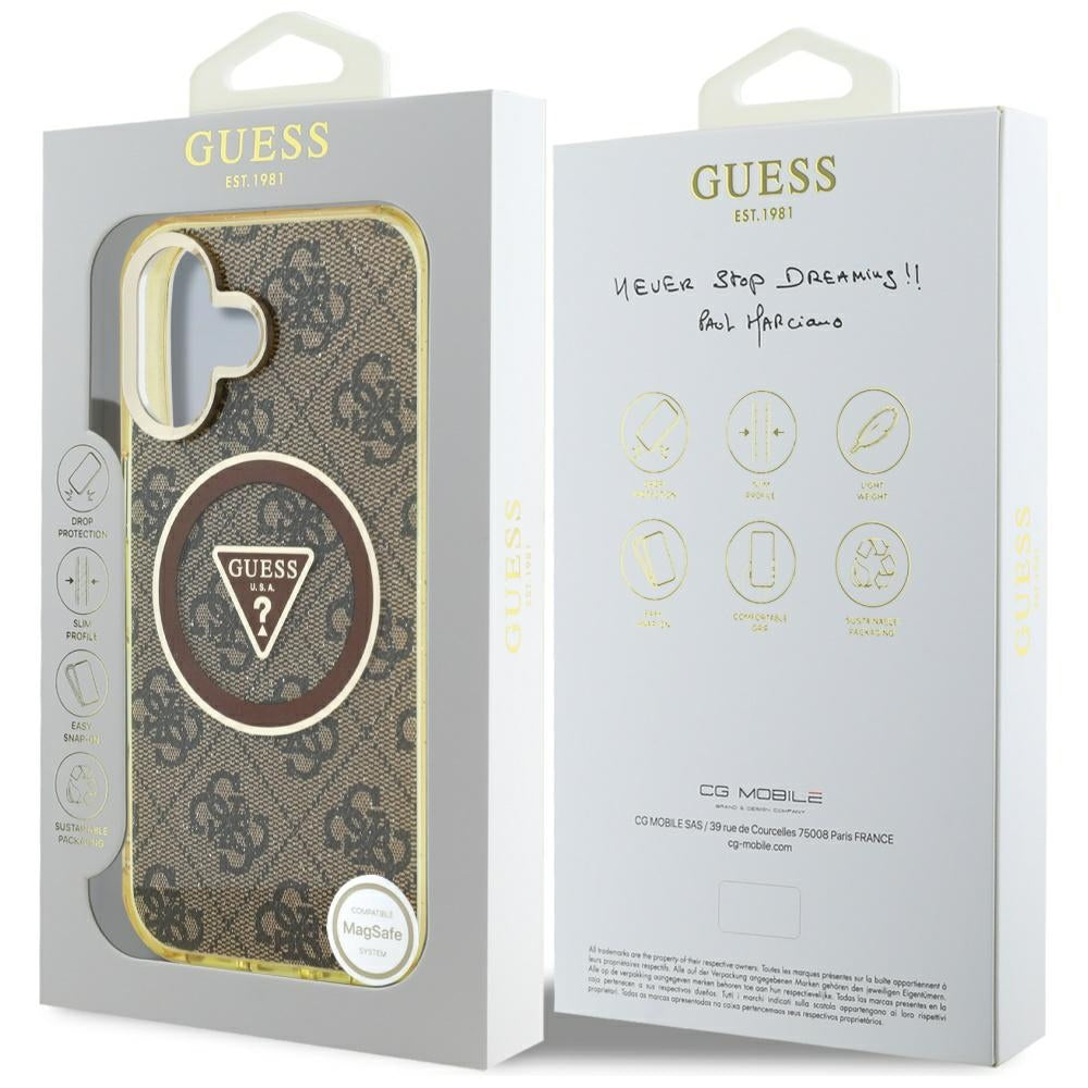 Capa MagSafe para Apple iPhone 16, Guess, IML Glitter 4G Circle Triangle, Castanho
