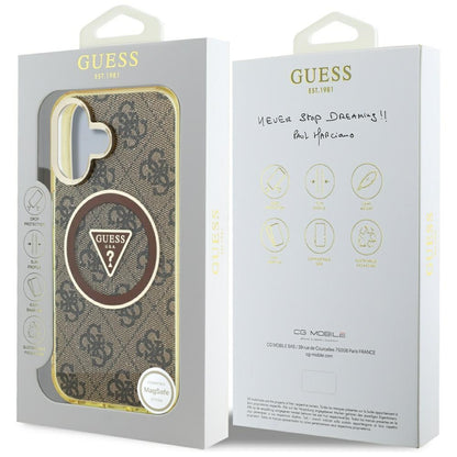 Capa MagSafe para Apple iPhone 16, Guess, IML Glitter 4G Circle Triangle, Castanho