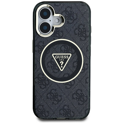 Capa MagSafe para Apple iPhone 16, Guess, IML Glitter 4G Circle Triangle, Preta