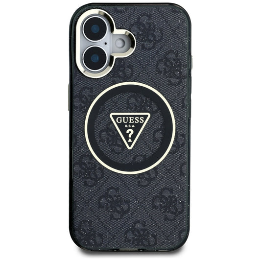 Capa MagSafe para Apple iPhone 16, Guess, IML Glitter 4G Circle Triangle, Preta