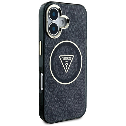 Capa MagSafe para Apple iPhone 16, Guess, IML Glitter 4G Circle Triangle, Preta