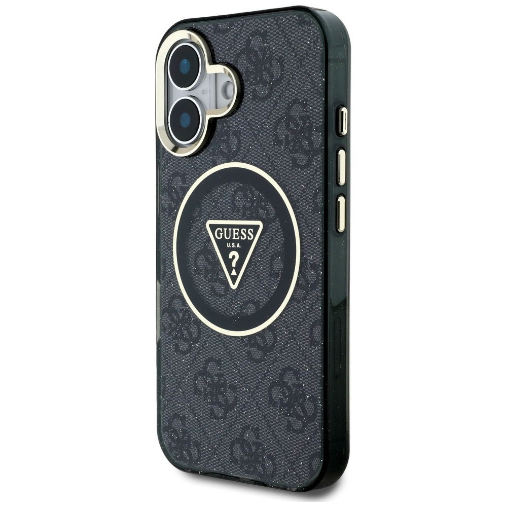 Capa MagSafe para Apple iPhone 16, Guess, IML Glitter 4G Circle Triangle, Preta