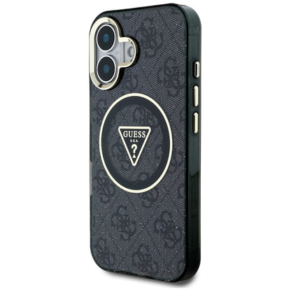 Capa MagSafe para Apple iPhone 16, Guess, IML Glitter 4G Circle Triangle, Preta